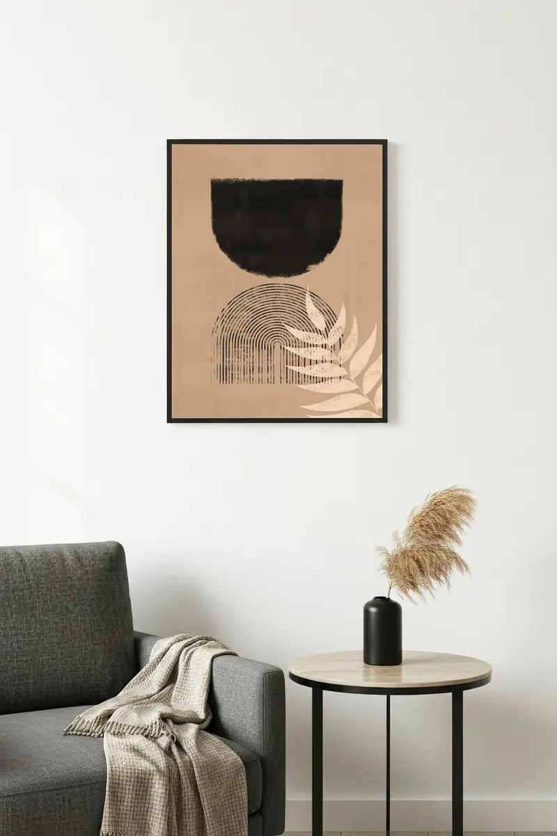Doğal Ahşap Çerçeveli Minimal Desenli Tablo - Modern | huhu1133