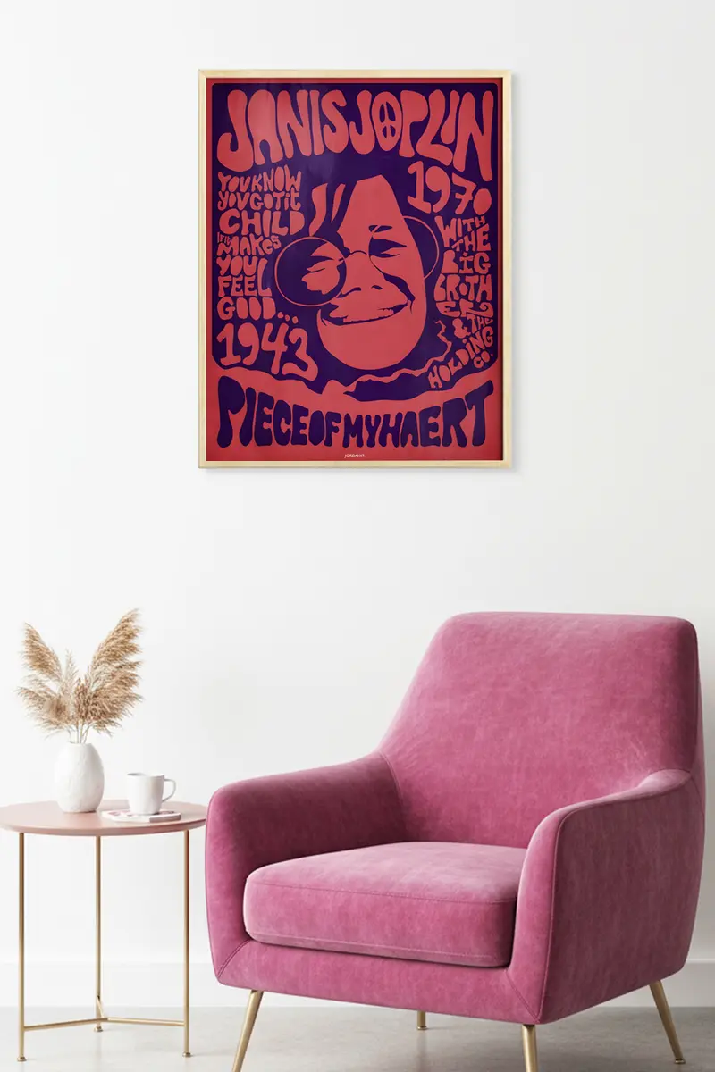 Doğal Ahşap Çerçeveli Retro Pop Art Tablo - Bordo-Mor | huhu1860