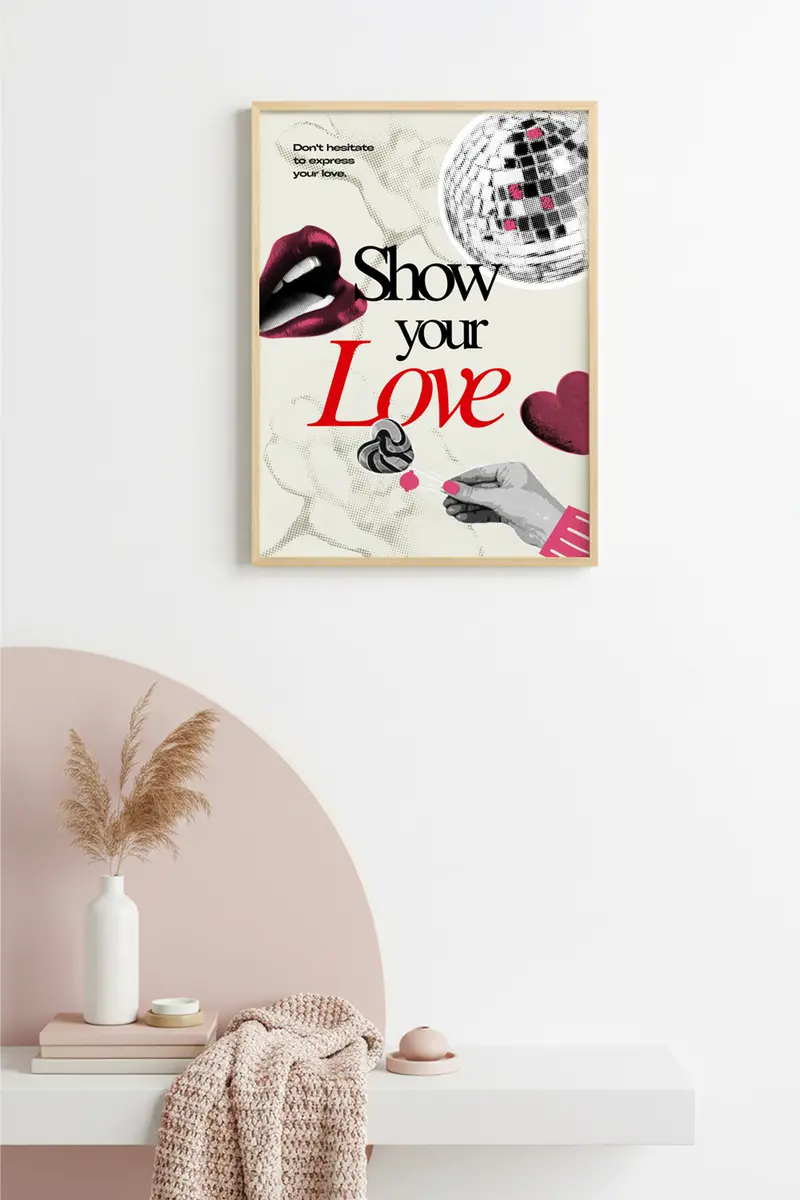 Doğal Ahşap Çerçeveli Retro Pop Art Tablo - Sevgi ve Pop Kültür | huhu2481
