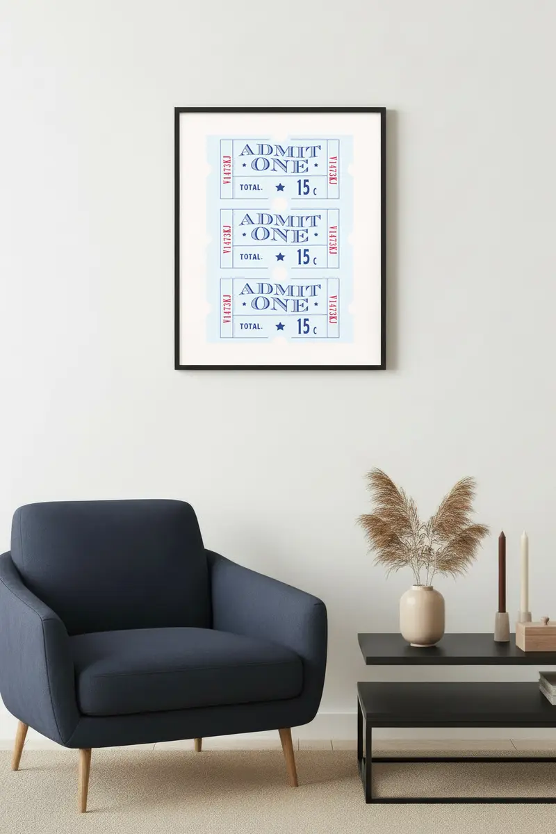 Doğal Ahşap Çerçeveli Retro Tablo - Admit One Vintage Stil | huhu2696