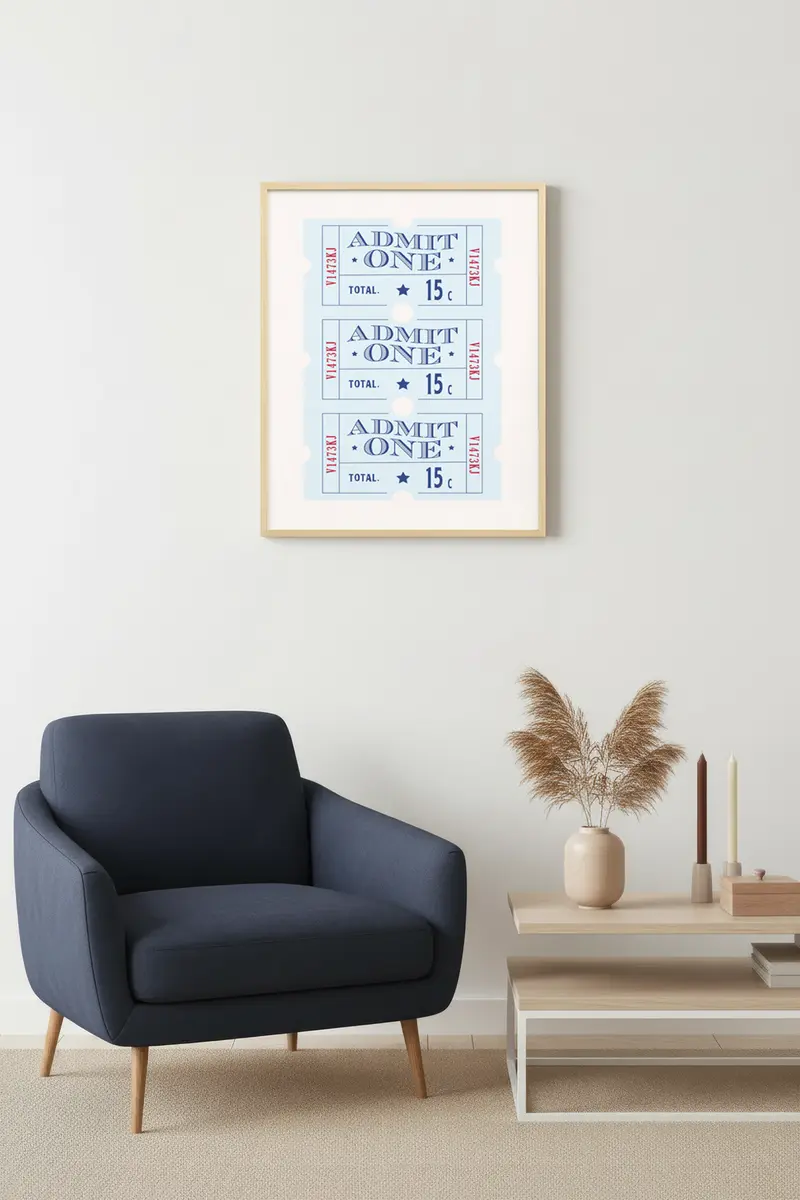 Doğal Ahşap Çerçeveli Retro Tablo - Admit One Vintage Stil | huhu2696
