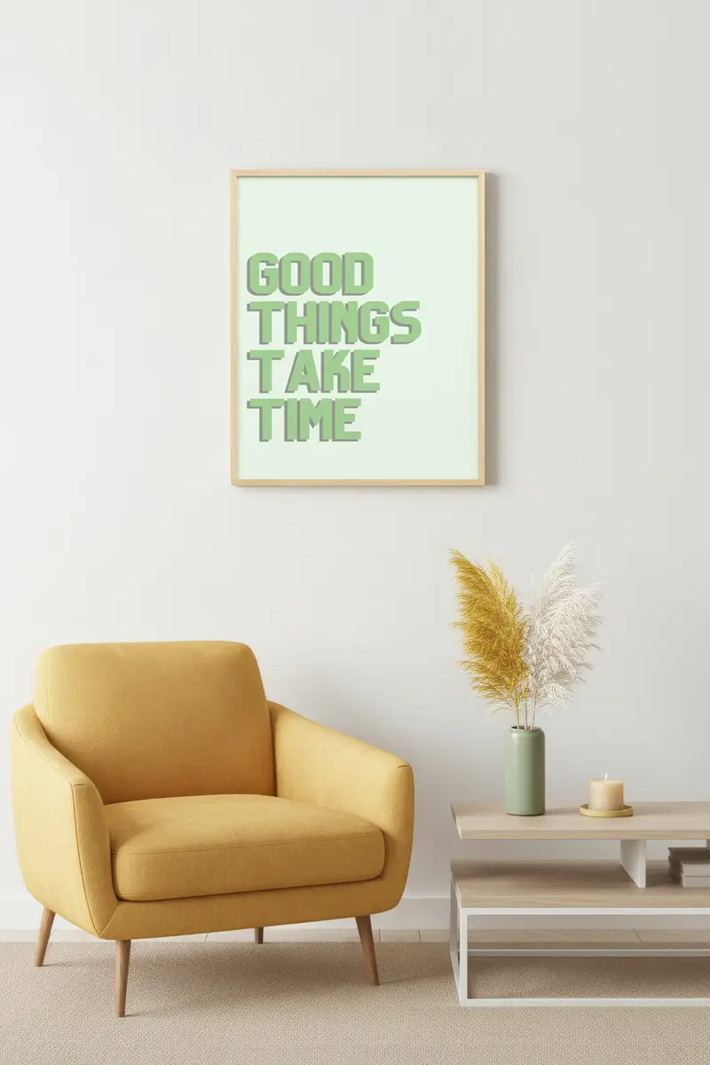 Doğal Ahşap Çerçeveli Retro Tablo - Good Things Take Time Yazı Sanatı | huhu2091