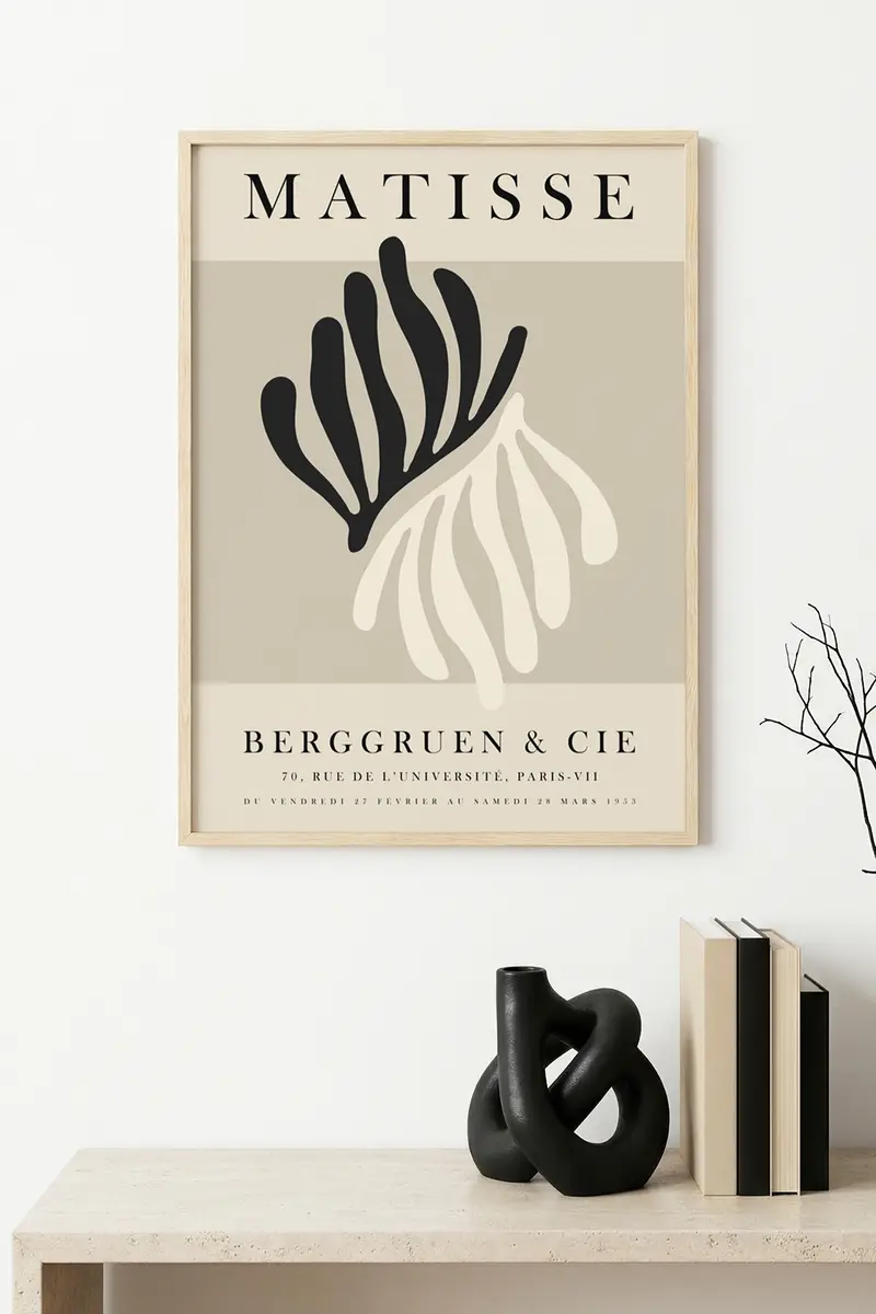 Doğal Ahşap Çerçeveli Soyut Desenli Tablo - Minimal | huhu1124