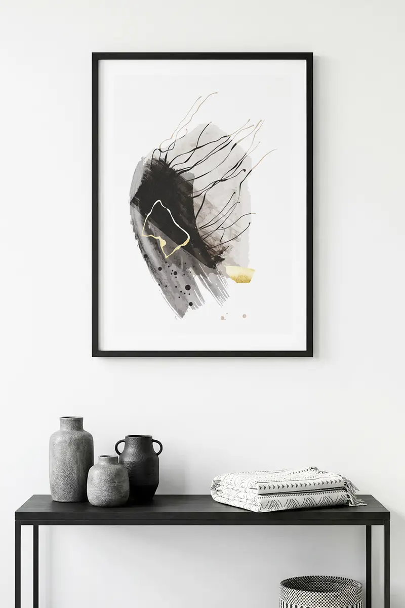 Doğal Ahşap Çerçeveli Soyut Minimalist Tablo - Pastel Tonlar | huhu1021