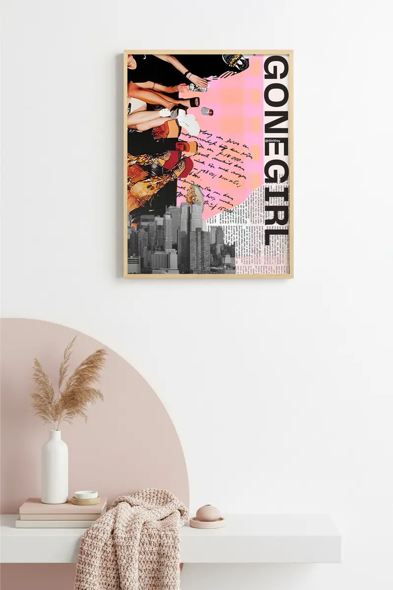 Doğal Ahşap Çerçeveli Tablo - Retro Pop Art Moda Collage | huhu2429