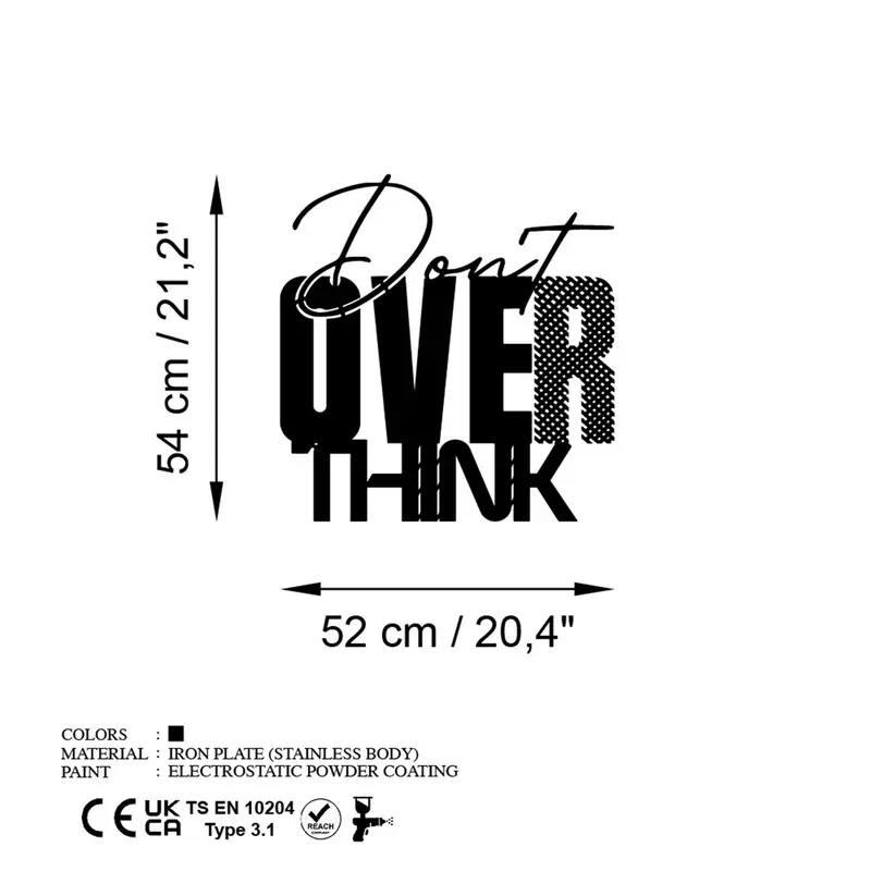 Don't Overthink Yazılı Metal Duvar Panosu - Siyah