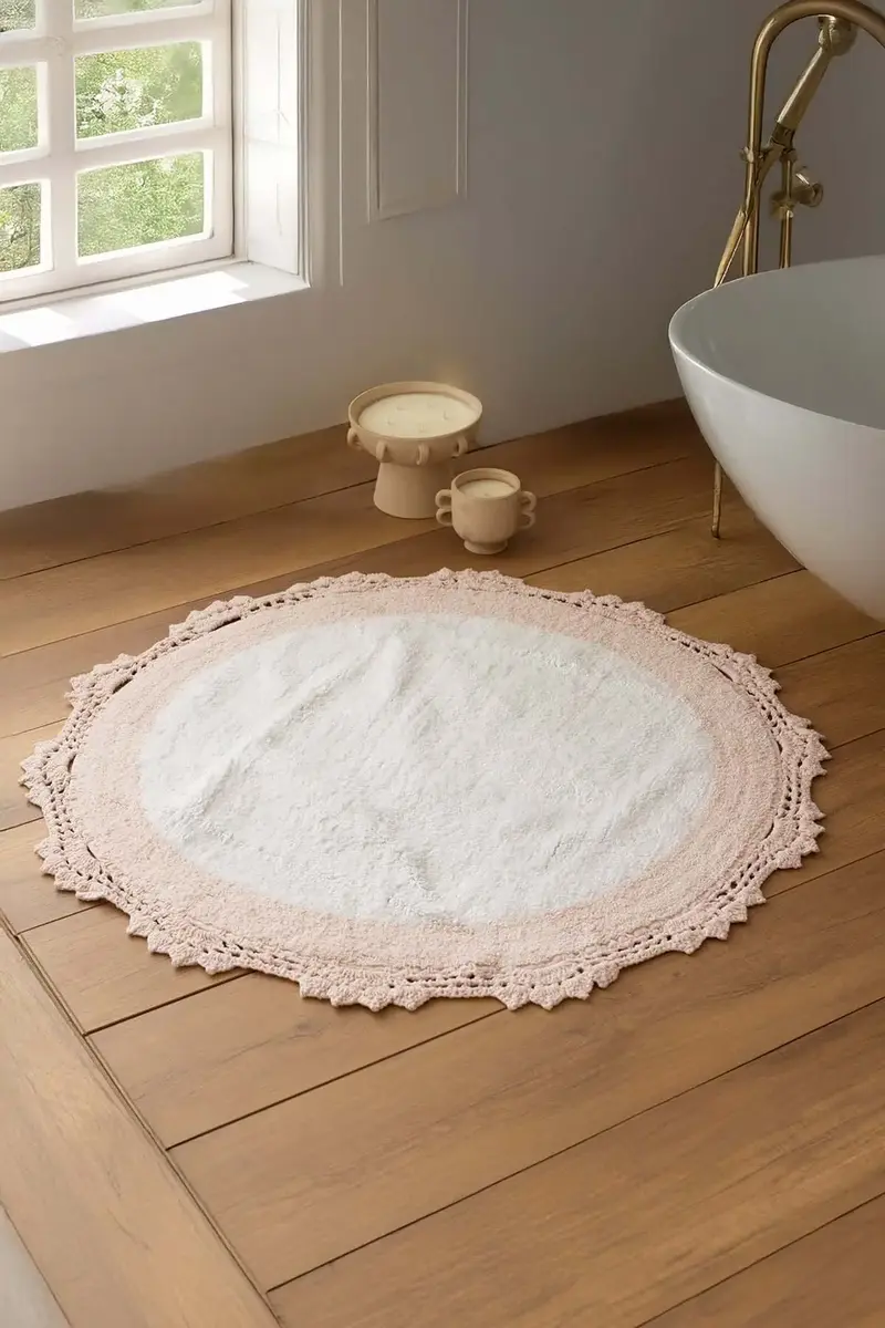 Doreen Yuvarlak Banyo Paspası %100 Pamuk 90x90 Pembe