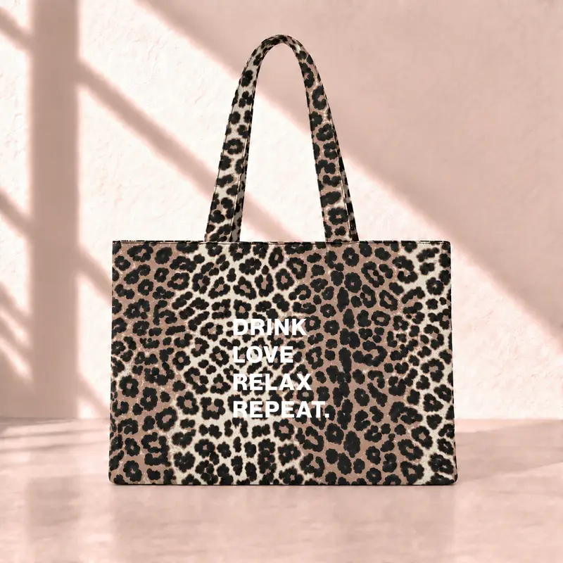 Drink Love Relax Repeat Leopard Tote Bag