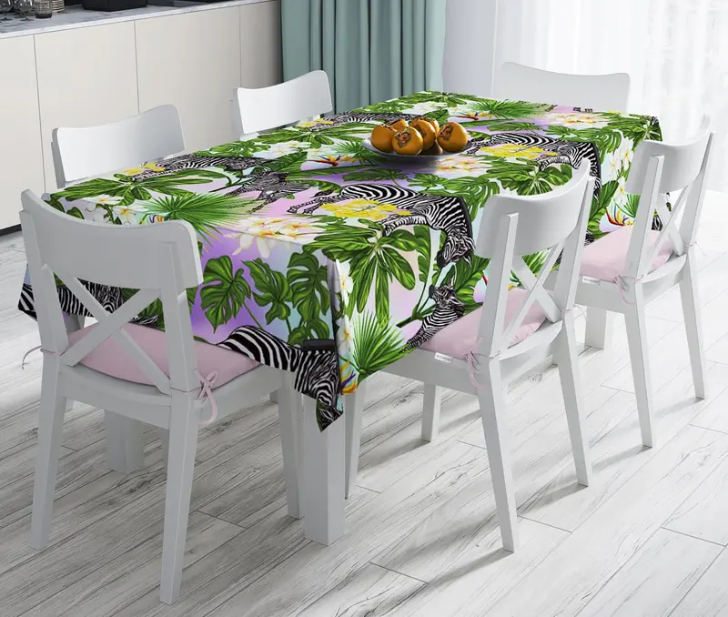 Egzotik Zebra Desenli Modern Leke Tutmaz Masa Örtüsü