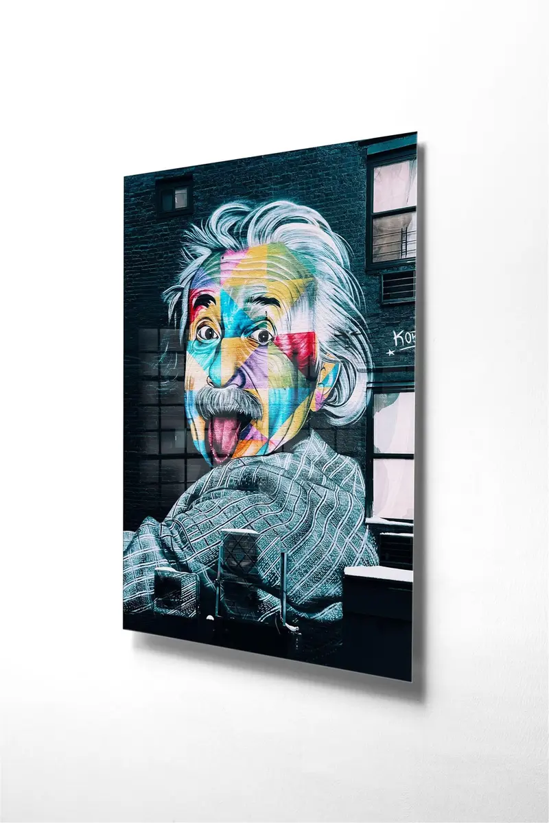 Einstein Graffiti Portre Cam Tablo - Çok-Renkli