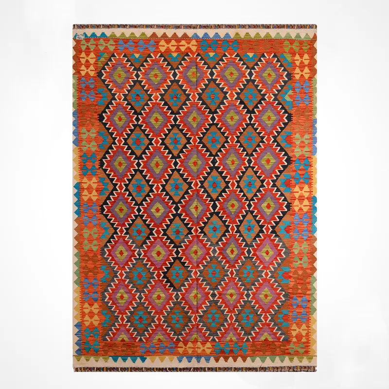 El Dokuma Orijinal Afgan Yün Kilim Multi 191x299 5.71 Metrekare - 7x10 ft