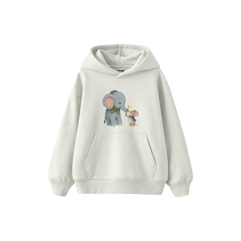 Elephant and Mouse Exchanging a Flower Çocuk Hoodie