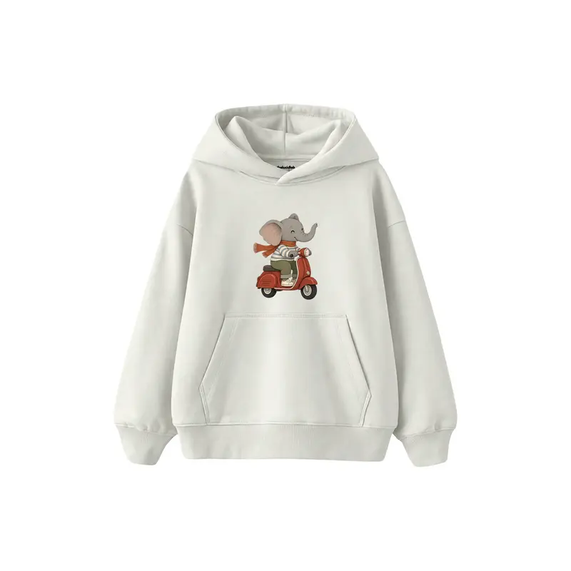 Elephant Riding a Vintage Red Scooter Çocuk Hoodie