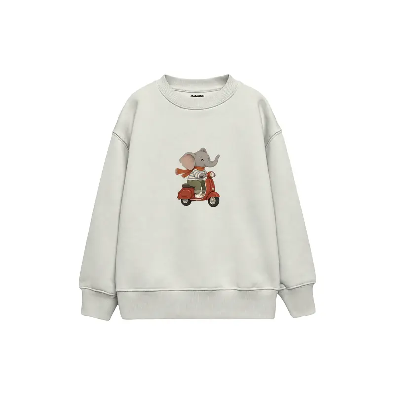 Elephant Riding a Vintage Red Scooter Çocuk Sweatshirt
