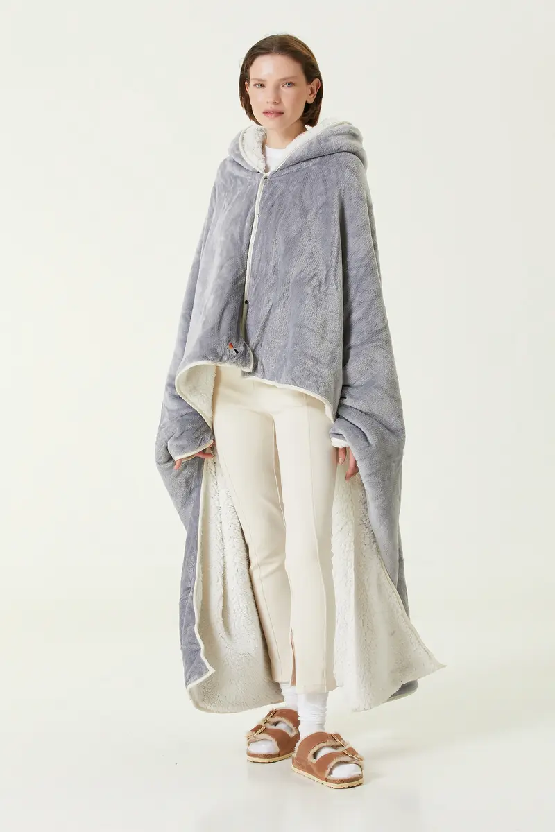 Es Parla Lona Giyilebilir Battaniye Oversize Gri