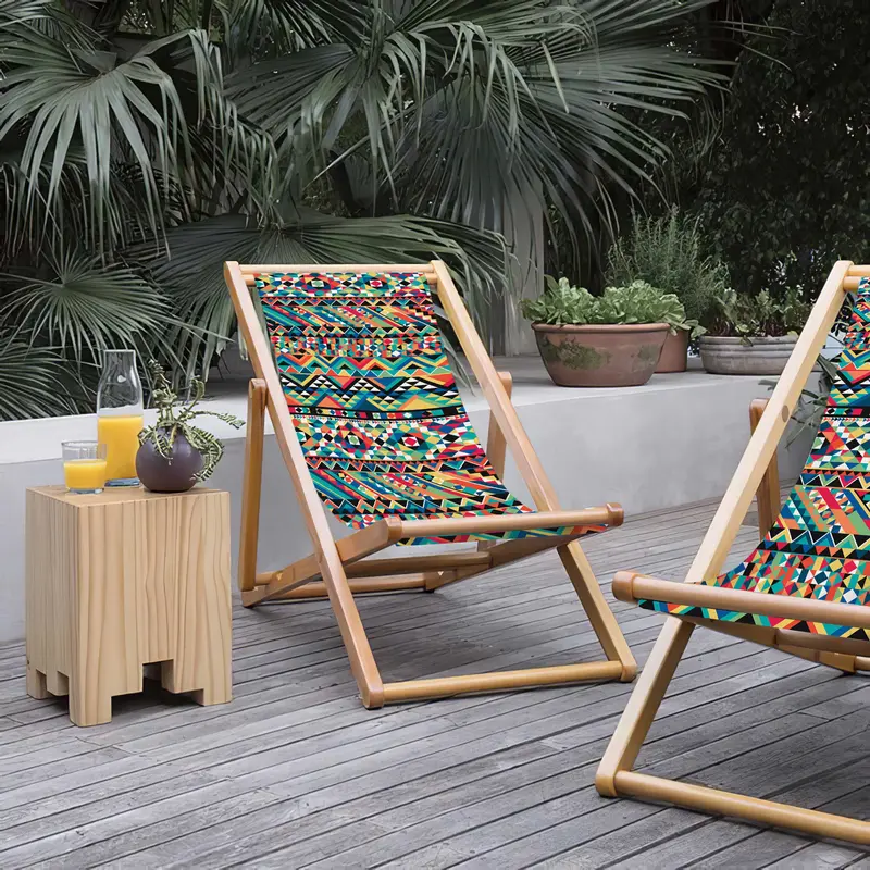 Ethnic Katlanabilir Şezlong Katlanır Ahşap Lounge Chair