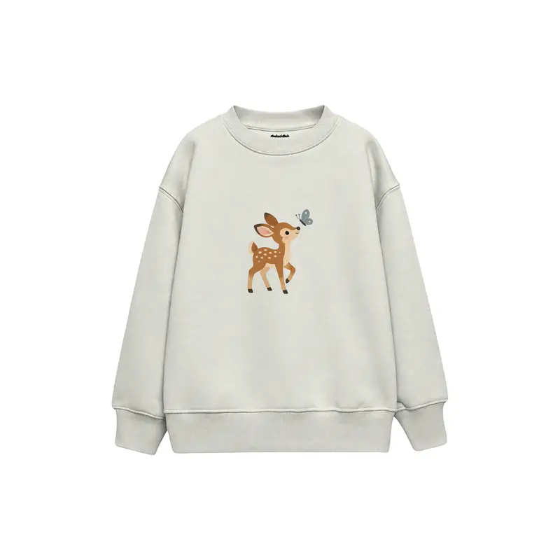 Fawn Looking at a Butterfly Çocuk Sweatshirt