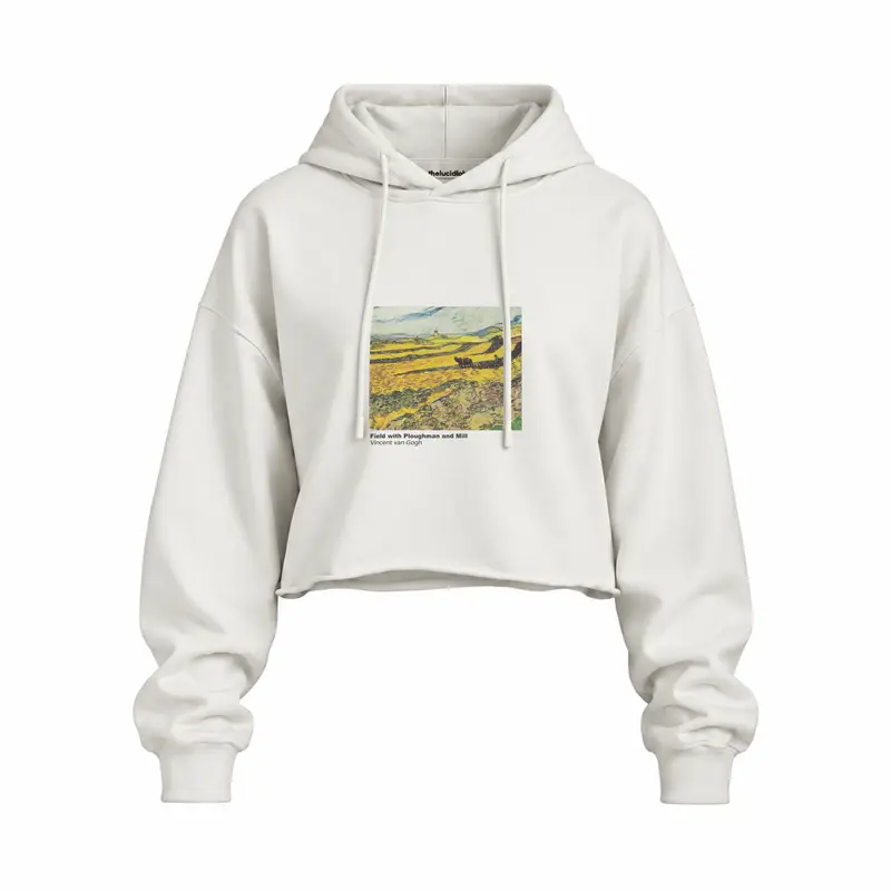 Field with Ploughman and Mill Oversize Crop Hoodie