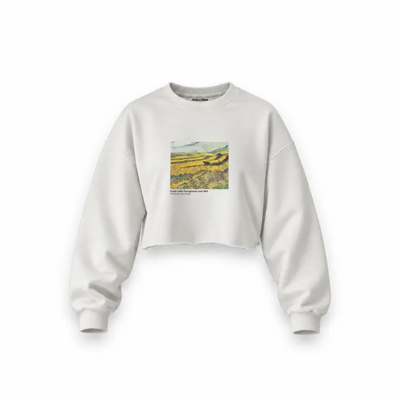 Field with Ploughman and Mill Oversize Crop Sweatshirt