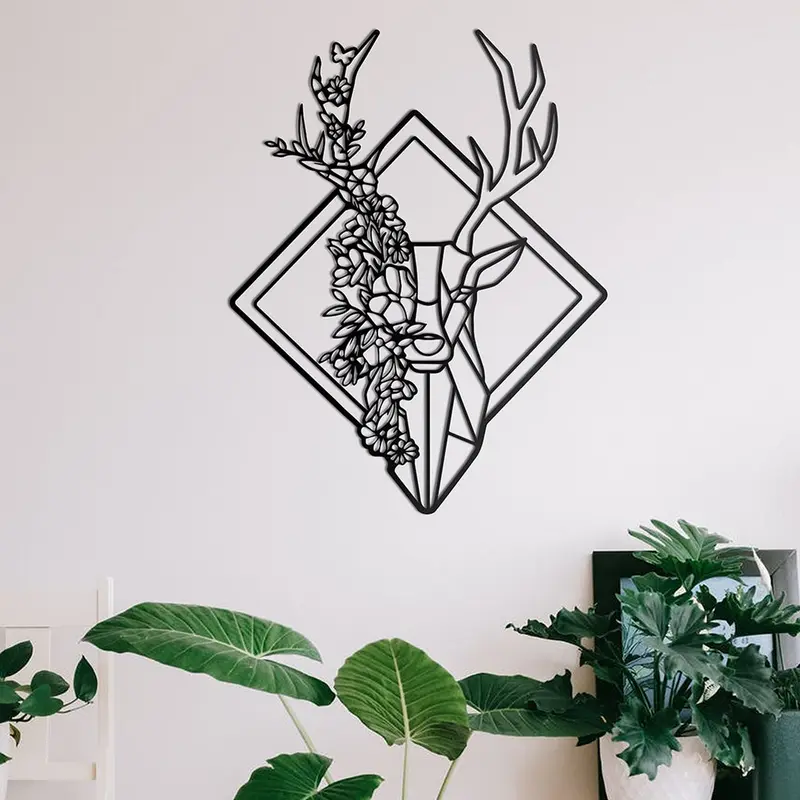 Floral Deer - Geyik Metal Duvar Dekoru