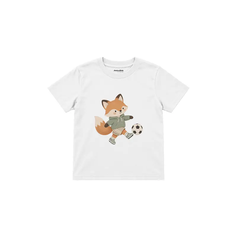 Fox Kicking a Football Çocuk Tişört