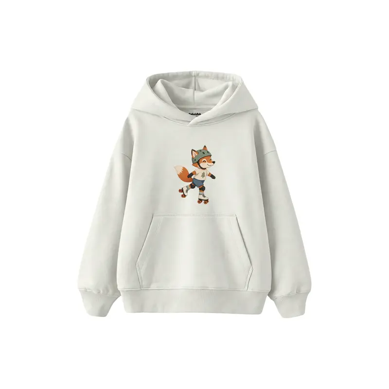 Fox on Roller Skates Wearing a Helmet Çocuk Hoodie