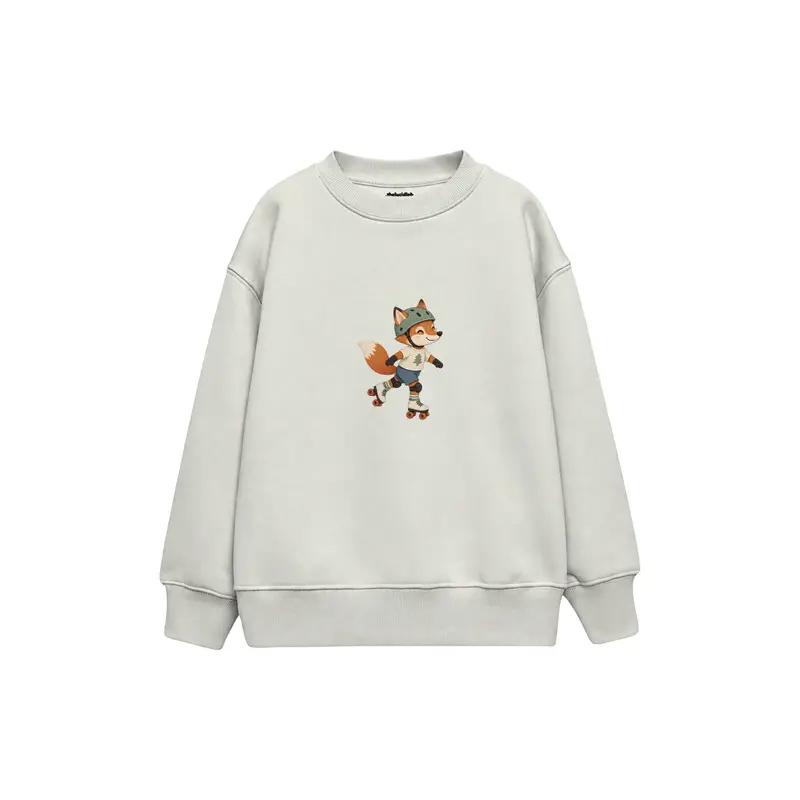 Fox on Roller Skates Wearing a Helmet Çocuk Sweatshirt