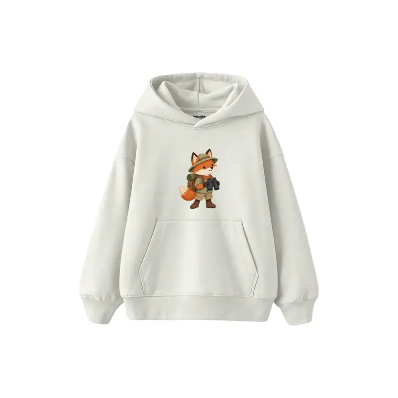 Fox with Explorer Backpack and Binoculars Çocuk Hoodie