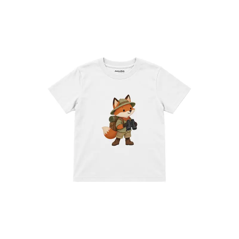Fox with Explorer Backpack and Binoculars Çocuk Tişört