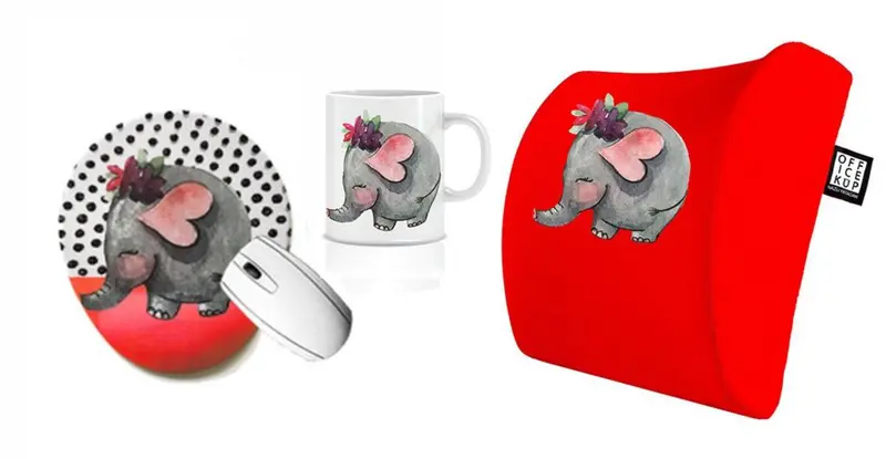 Free Gift - An Elephant Bee Visco Bel Yastığı Mouse pad Kupa 3'lü Set - Kırmızı