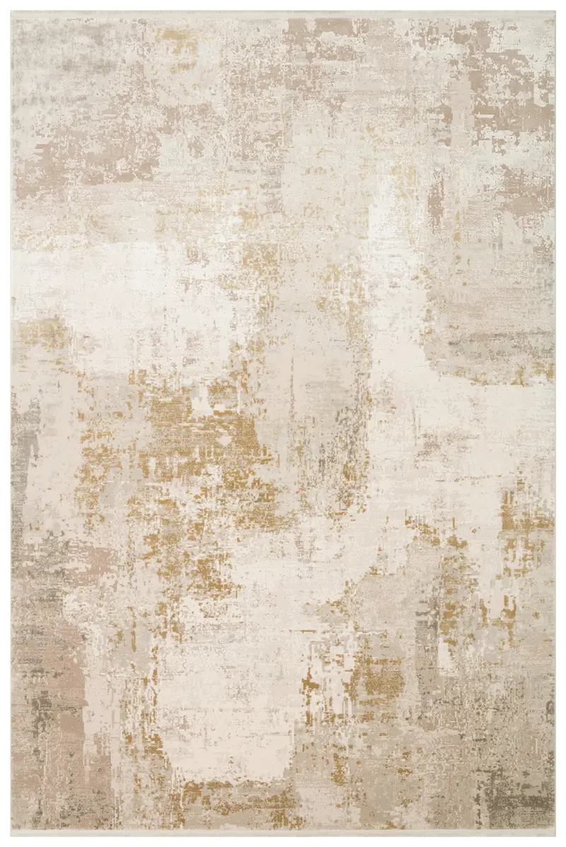 FRESCO XW FS 34 Krem Altın - Eskitme Dokulu Işıltılı Salon Halısı