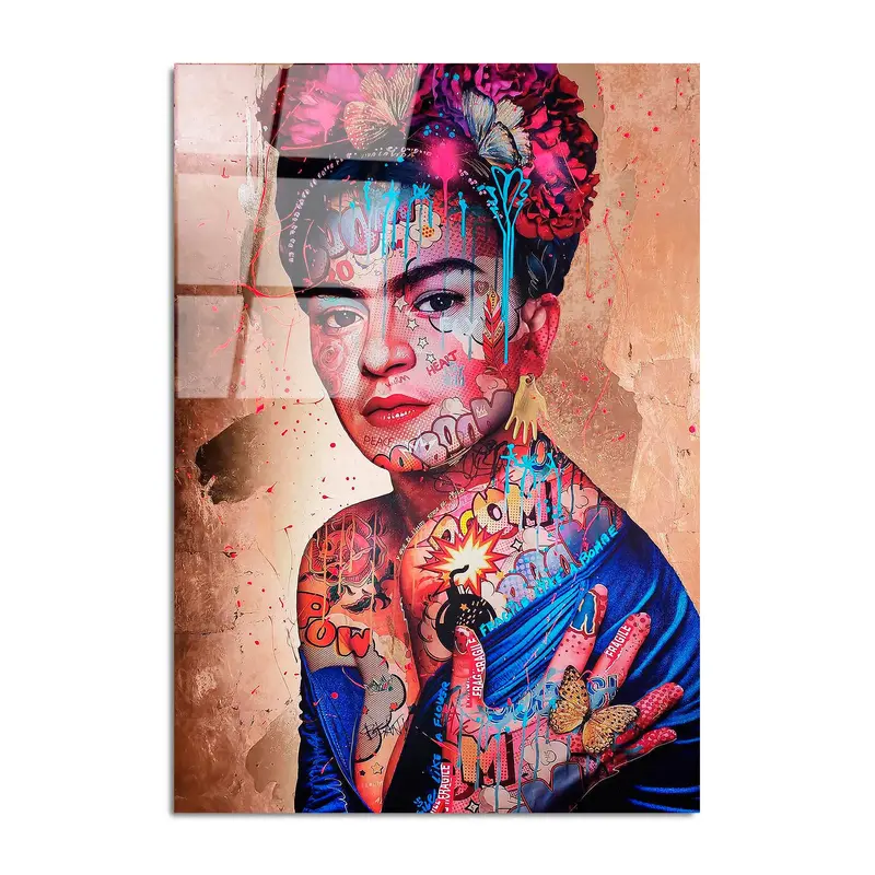 Frida Kahlo Bakır Pop Art Cam Tablo - Bakır