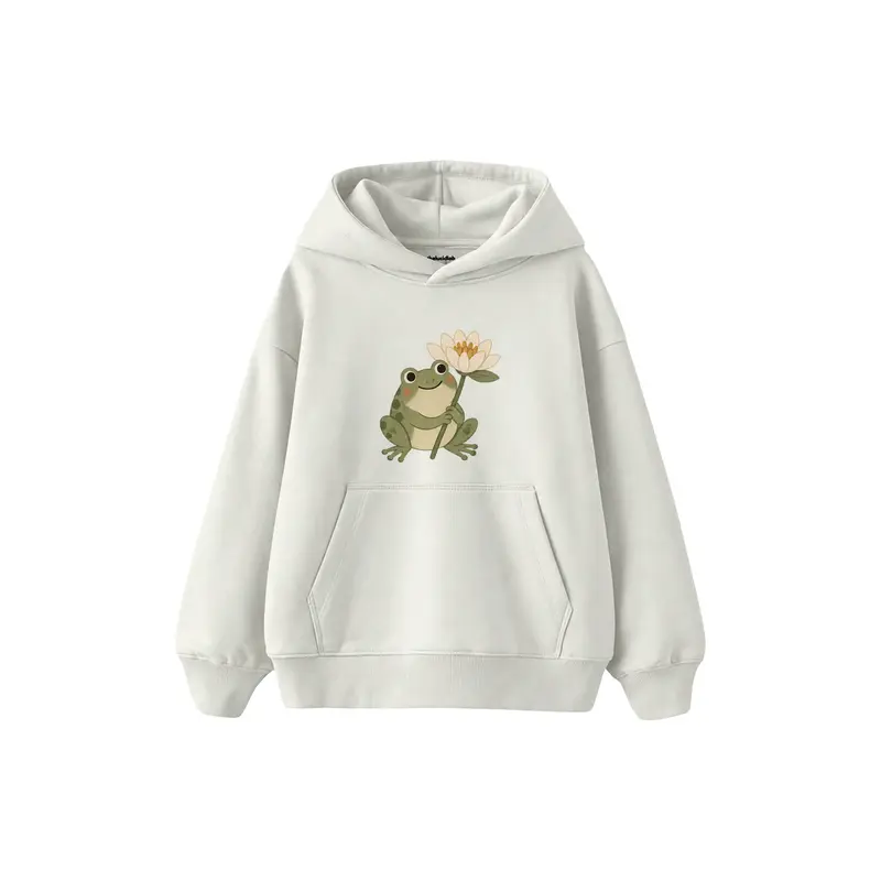 Frog Holding One Water Lily Çocuk Hoodie