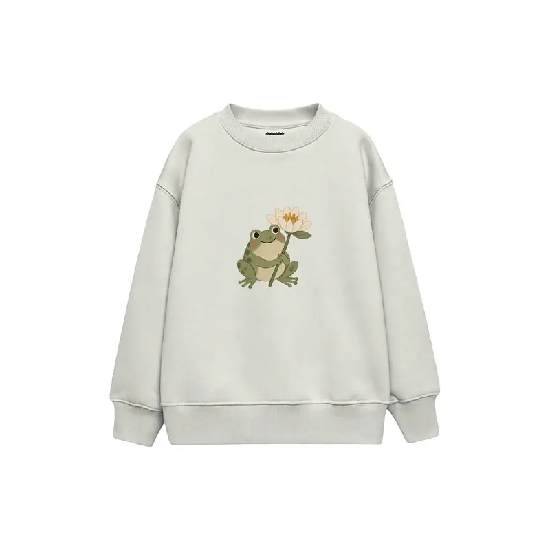 Frog Holding One Water Lily Çocuk Sweatshirt
