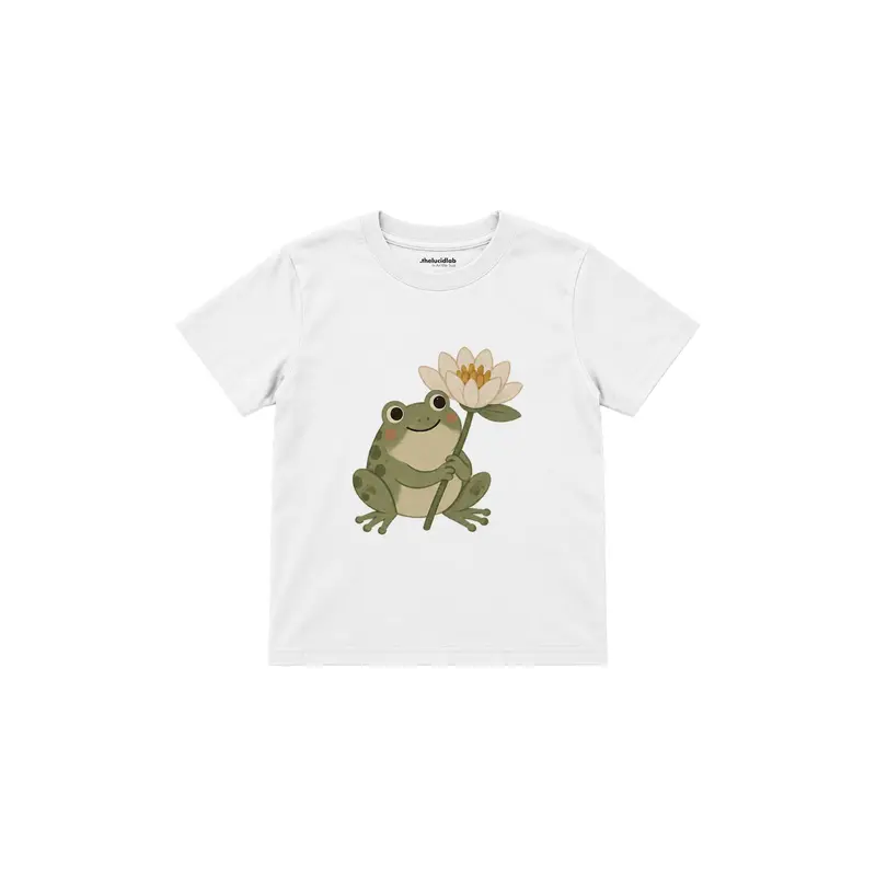 Frog Holding One Water Lily Çocuk Tişört