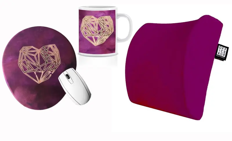 Fushia Love Visco Bel Yastığı Mouse pad Kupa 3'lü Set
