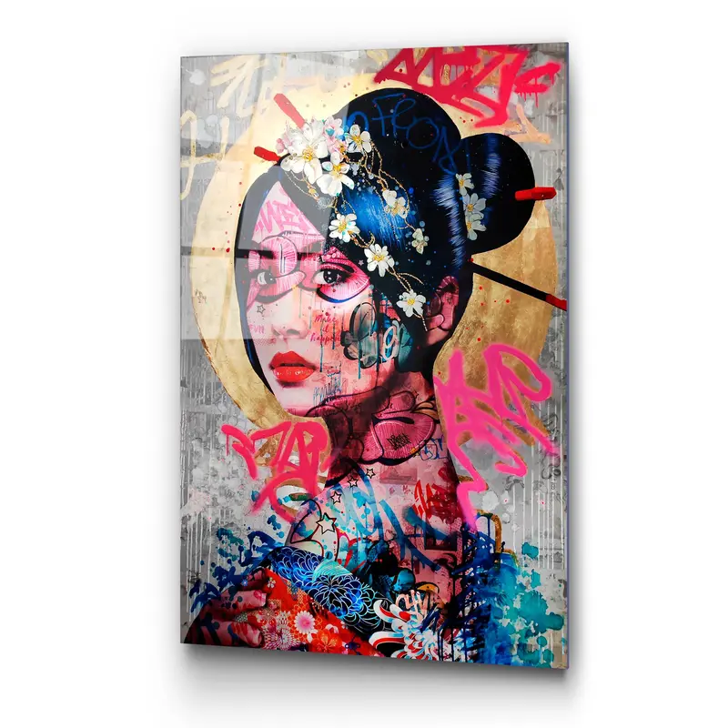 Geisha Graffiti Pop Art Cam Tablo - Çok-Renkli