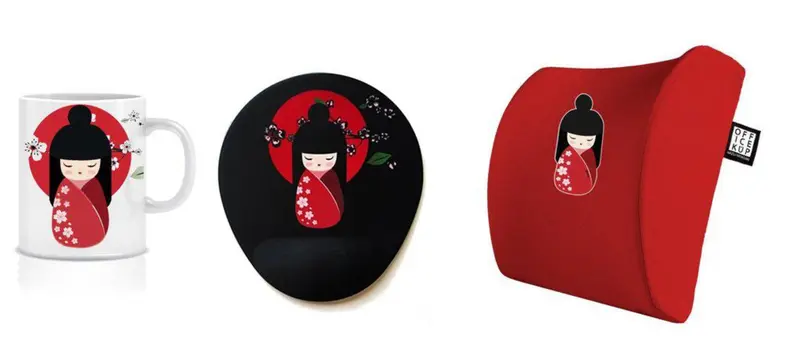 Geisha Visco Bel Yastığı Mouse pad Kupa 3'lü Set - Kırmızı
