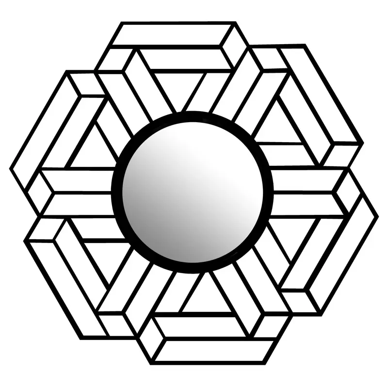 Geometrik Altıgen Metal Duvar Aynası - Siyah