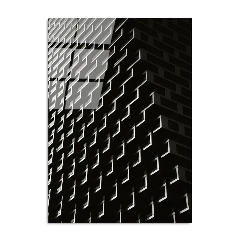 Geometrik Bina Cephesi Cam Tablo - Siyah