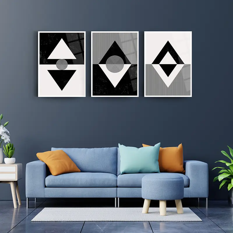 Geometrik Desen-9 3'lü Set Cam Tablo