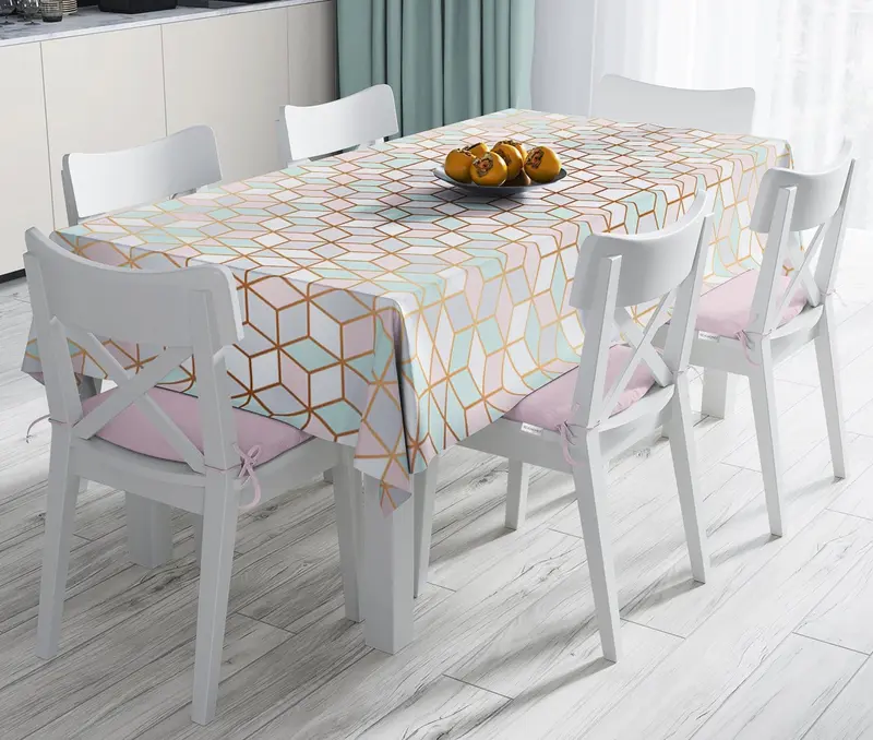 Geometrik Desenli 3D Özel Tasarımlı Modern Leke Tutmaz Masa Örtüsü