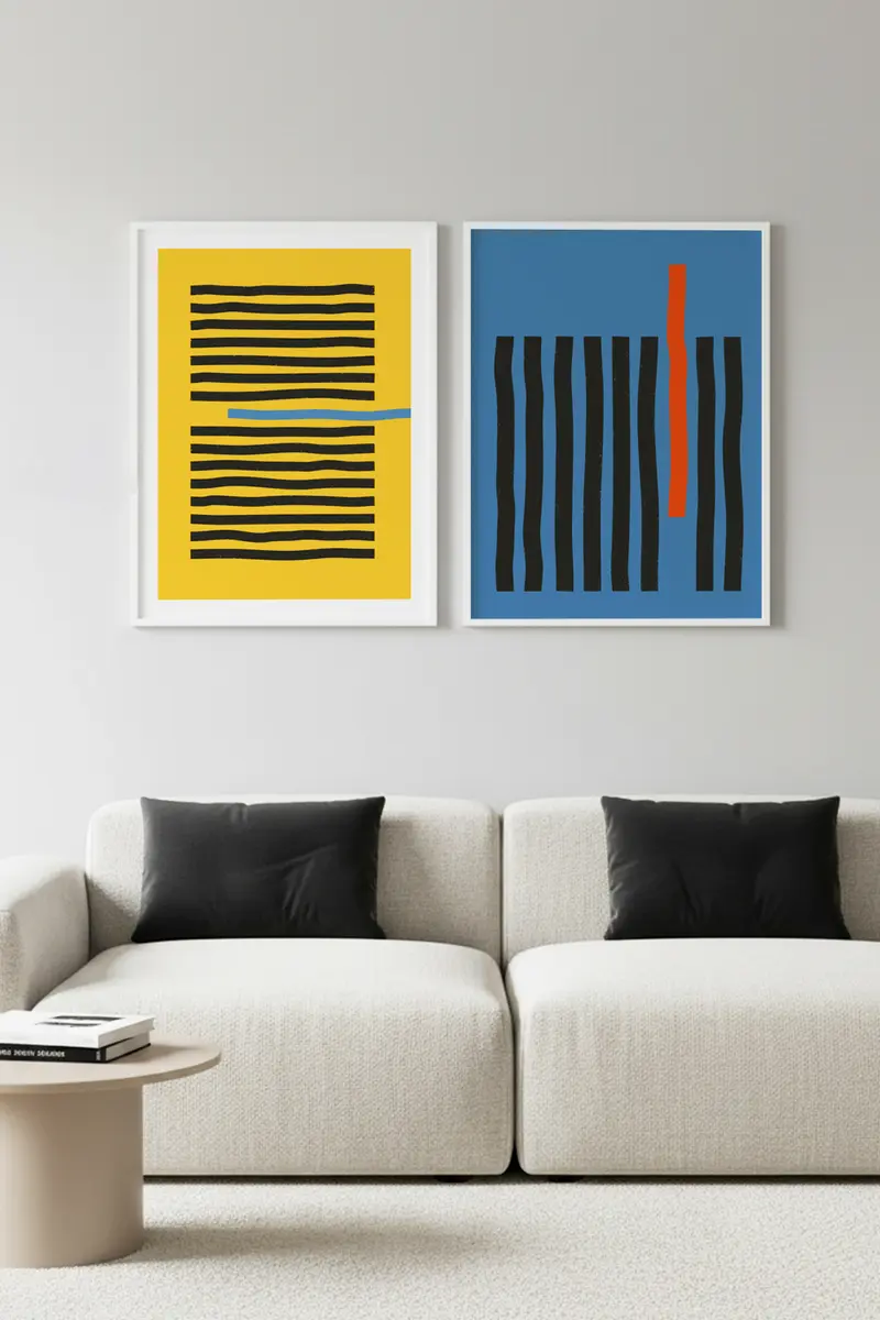 Geometrik Desenli Canlı Renkli Tablo Seti - Modern 2’li Set | huhu128