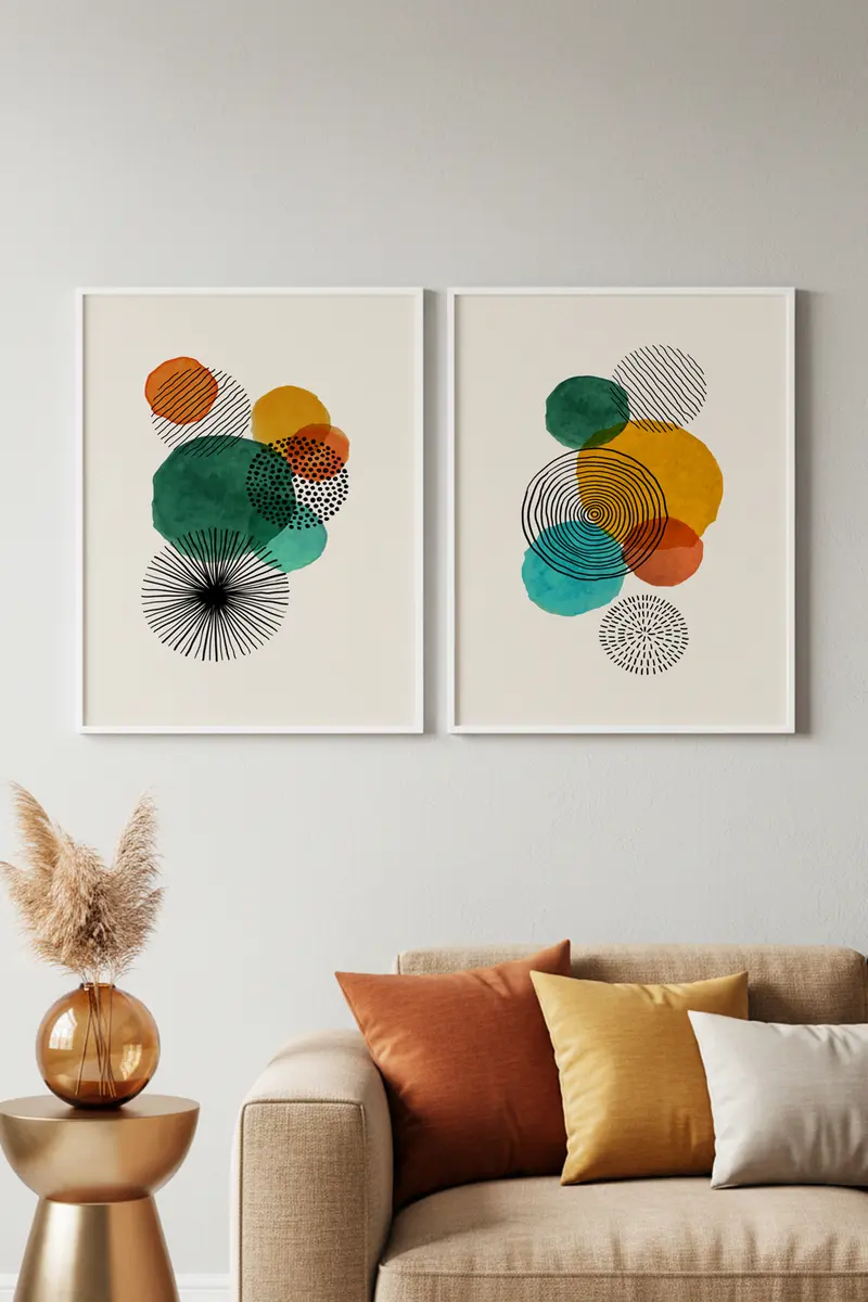 Geometrik Desenli Canlı Renkli Tablo Seti - Modern 2’li Set | huhu32