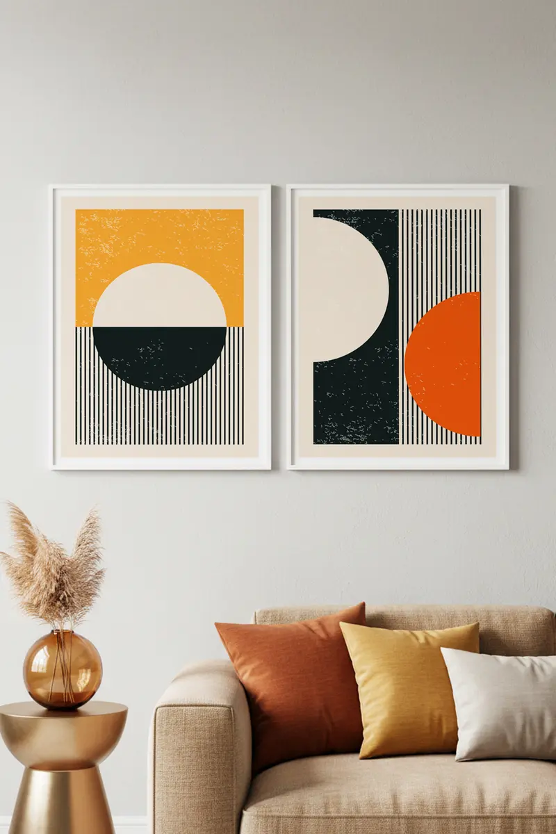 Geometrik Desenli Canlı Tablo Seti - Modern 2’li Set | huhu18