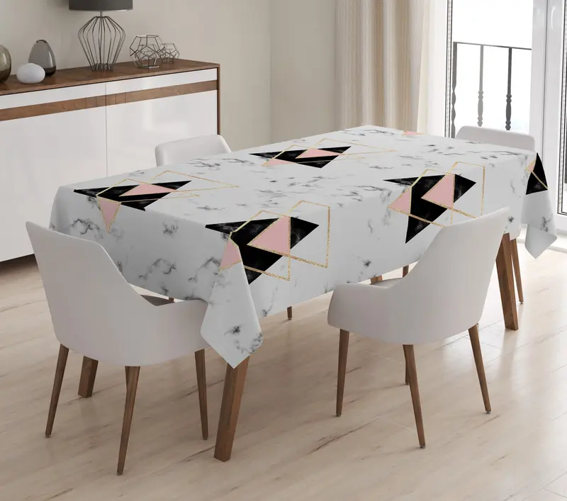 Geometrik Desenli Dijital Baskılı 3D Masa Örtüsü