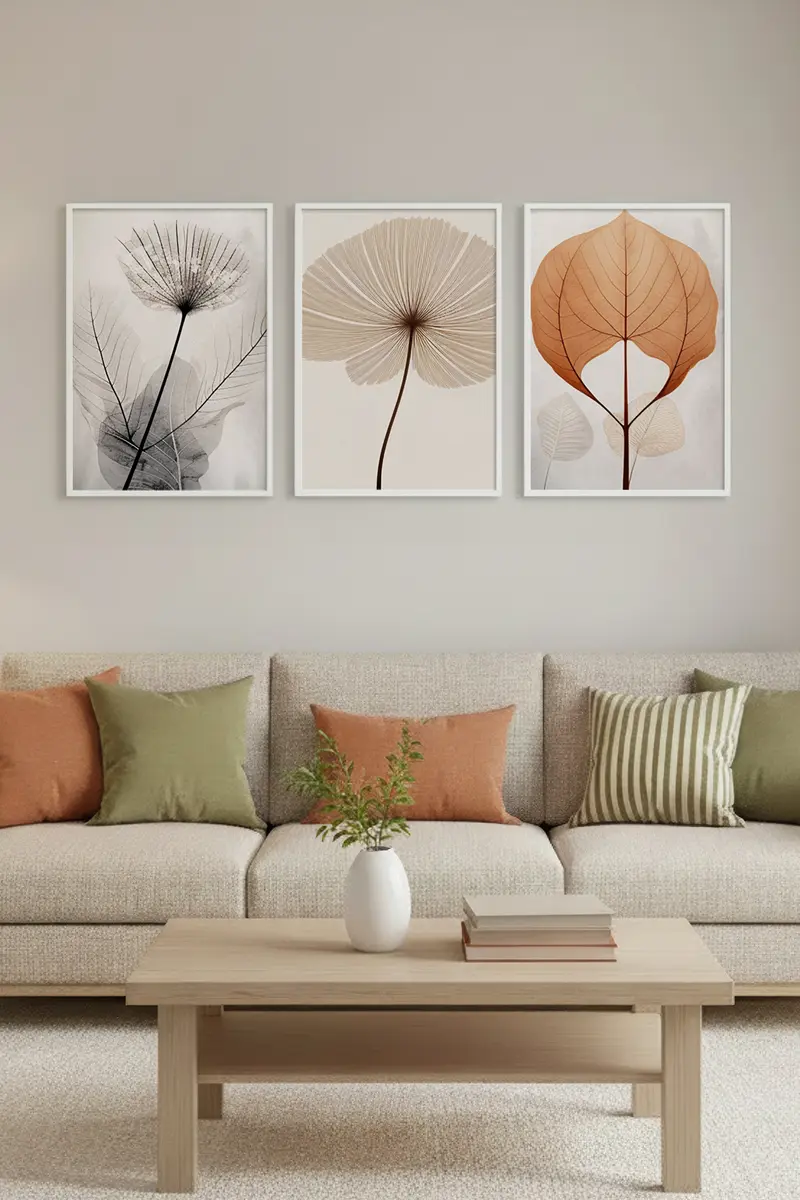 Geometrik Desenli Doğa Tablo Seti - Modern 3’lü Set | huhu481