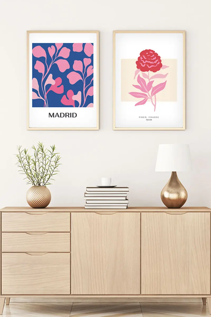 Geometrik Desenli Mavi-Pembe Tablo Seti - Modern 2’li Set | huhu175