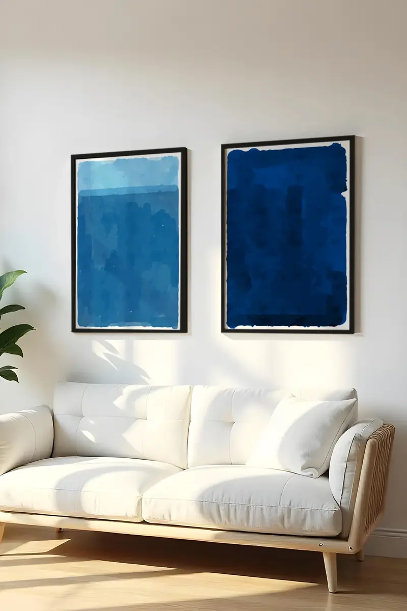 Geometrik Desenli Mavi Tablo Seti - Modern 2’li Set | huhu64