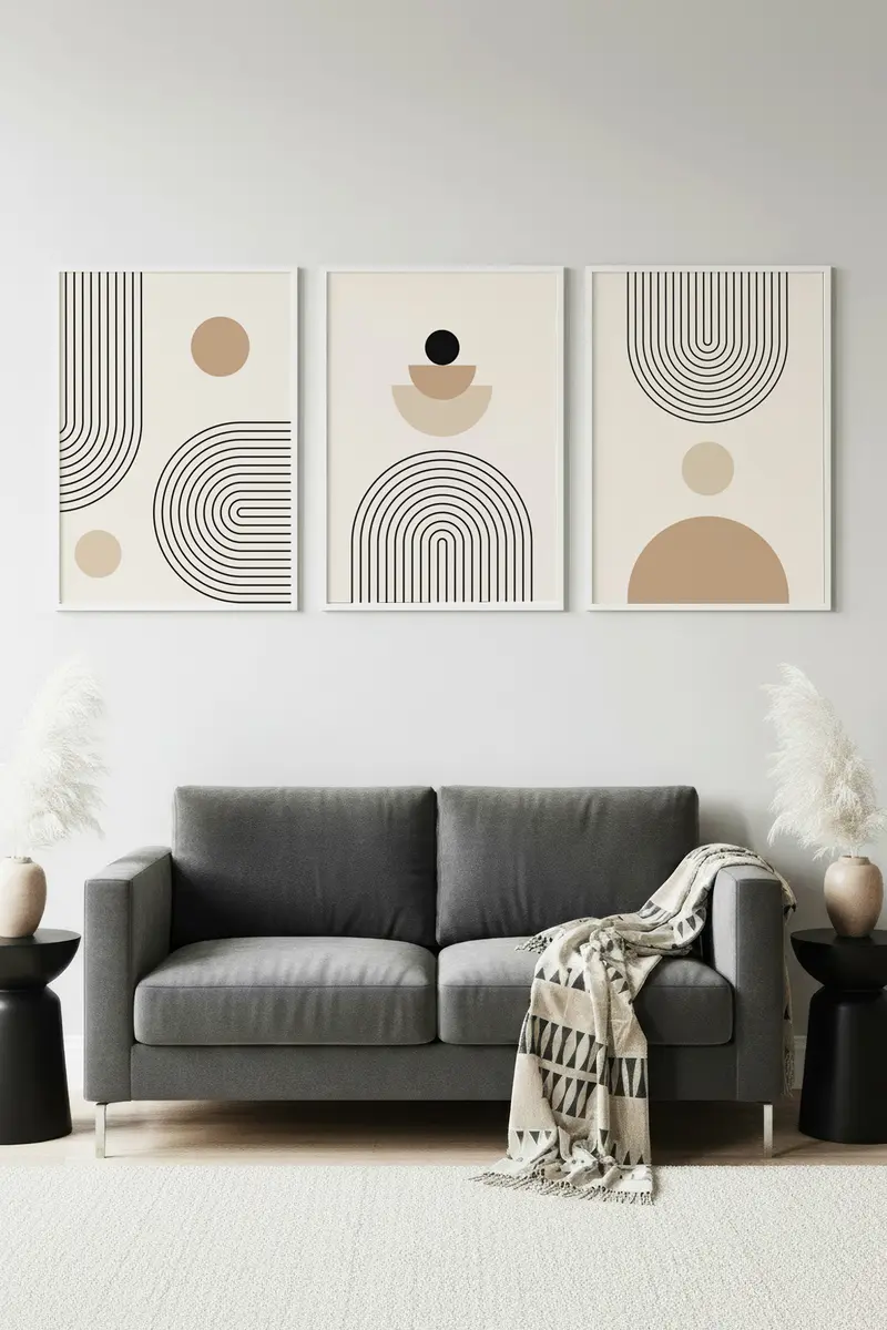 Geometrik Desenli Minimal Tablo Seti - Modern 3’lü Set | huhu261